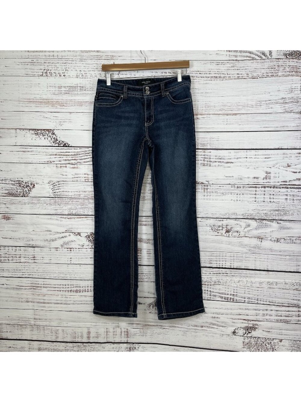 Nine West Blue Bootcut Annette Rhinestone Mid Rise Denim Jeans